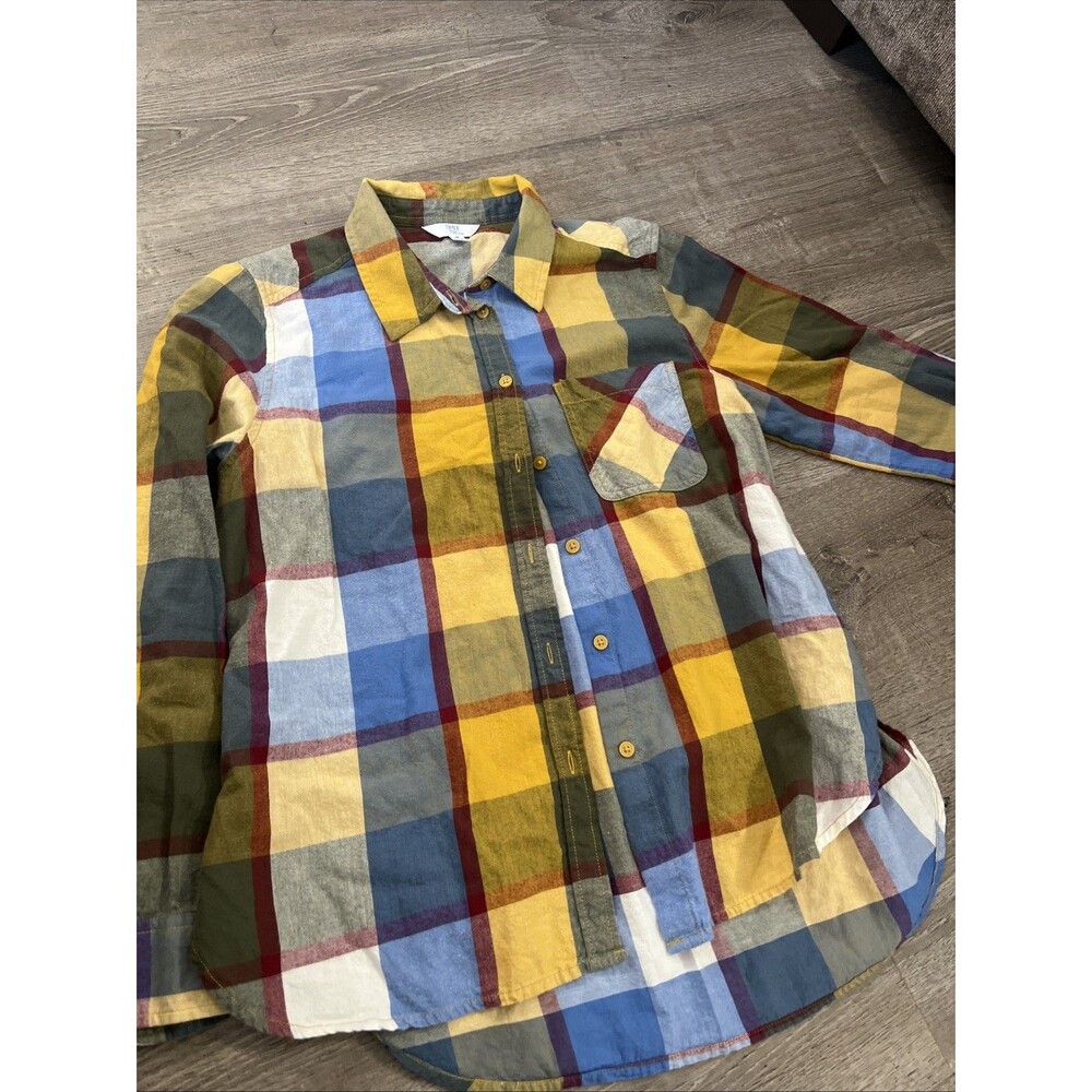 Time and Tru Womens Colorful Plaid Flannel Button Down Shirt Size M 8-10